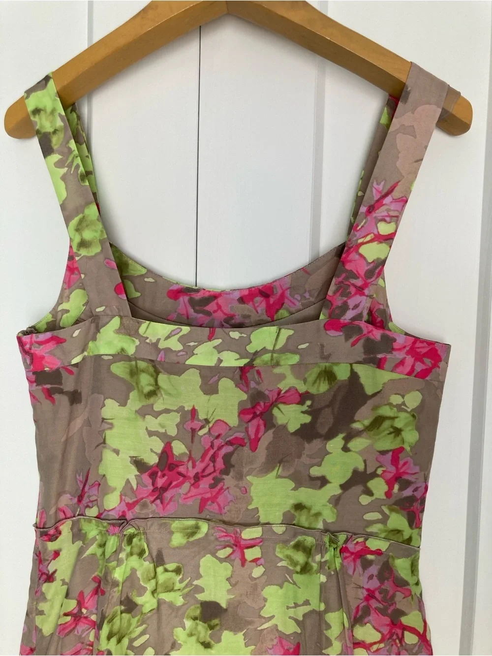Banana Republic Floral Sheath Dress in Taupe with Pink and Lime Accents